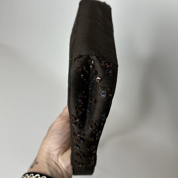 Vintage Y2K Ann Taylor Brown Sequin Baguette Shoulder Bag Carrie Bradshaw - Picture 10 of 16